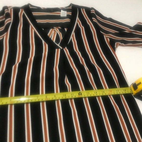 MINE Striped Long Sleeve Wrap Dress | Black Rust White Belted Midi - Picture 11 of 14